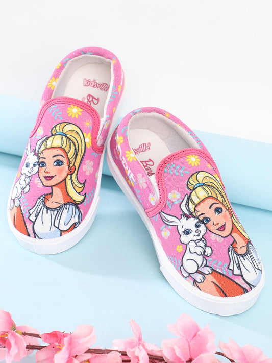 Kids Girls Barbie Printed Pink Canvas