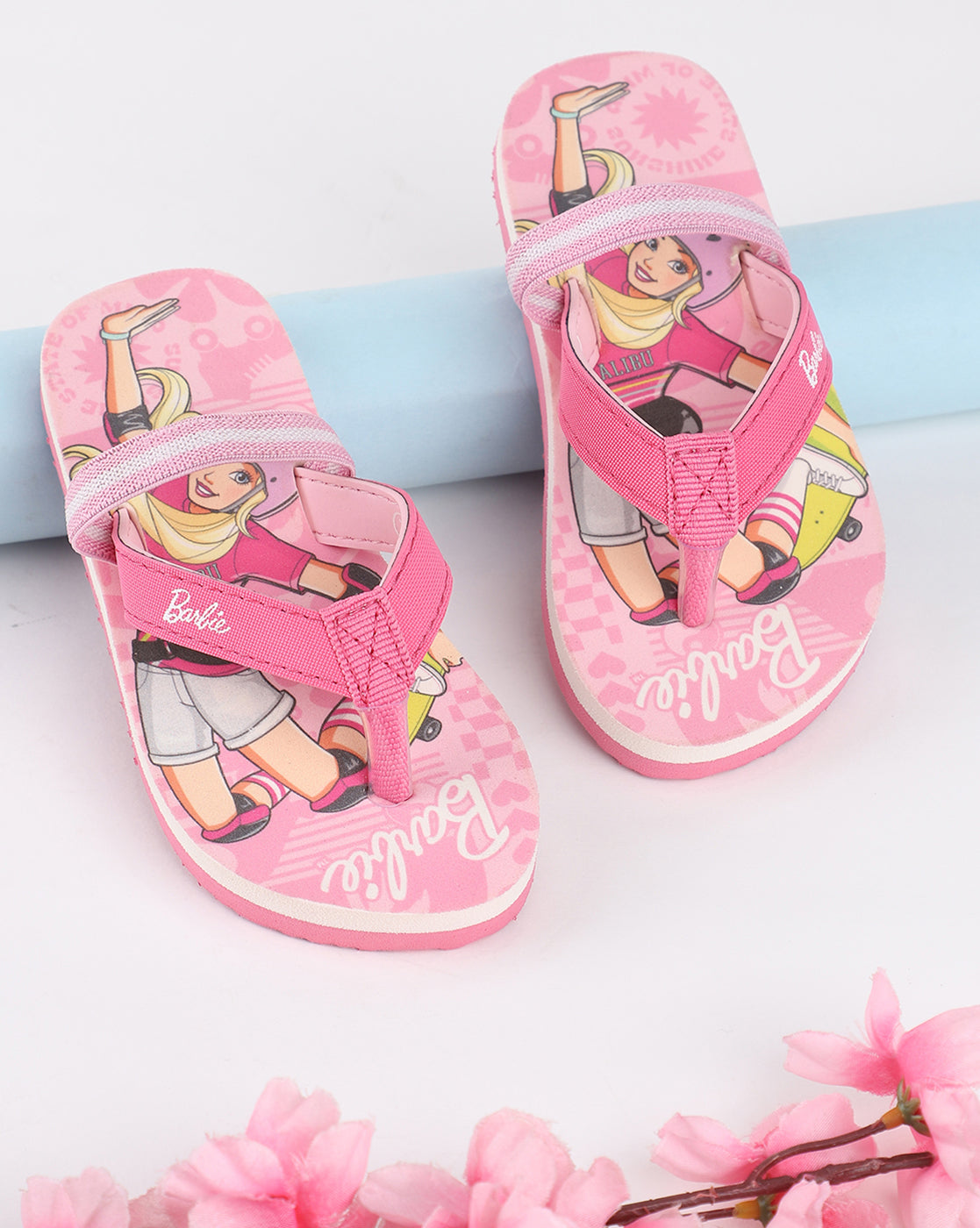 Barbie Printed Pink Flip-Flops For Kids Girls