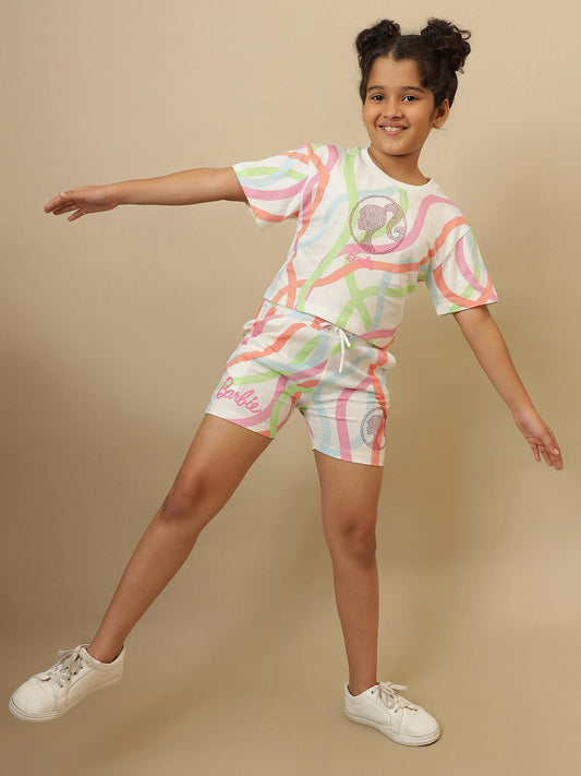 Barbie printed T-Shirt & Shorts Co-Ords Set For Girls
