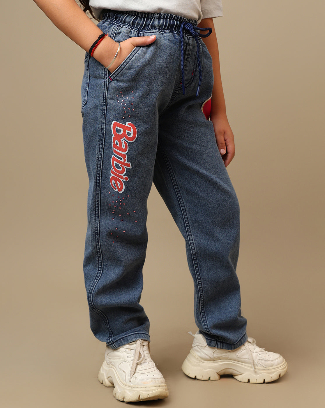 Barbie Printed Regular Fit Denim Jogger For Girls
