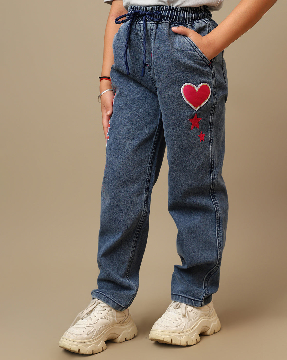 Barbie Printed Regular Fit Denim Jogger For Girls