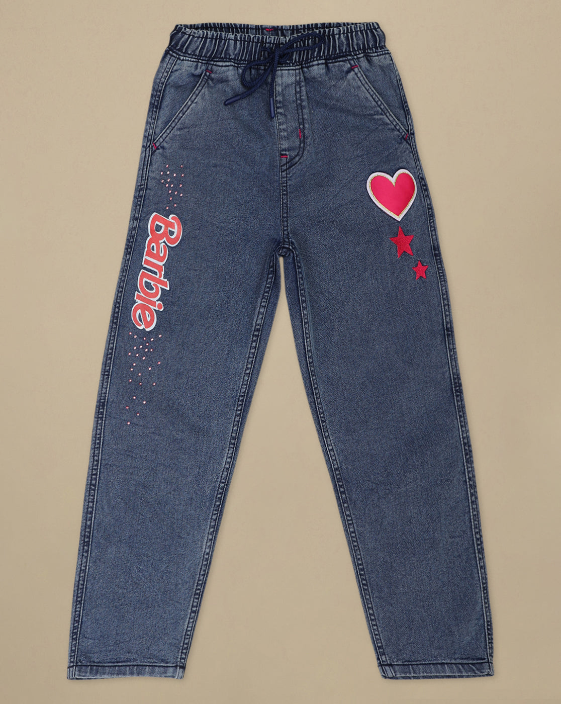 Barbie Printed Regular Fit Denim Jogger For Girls