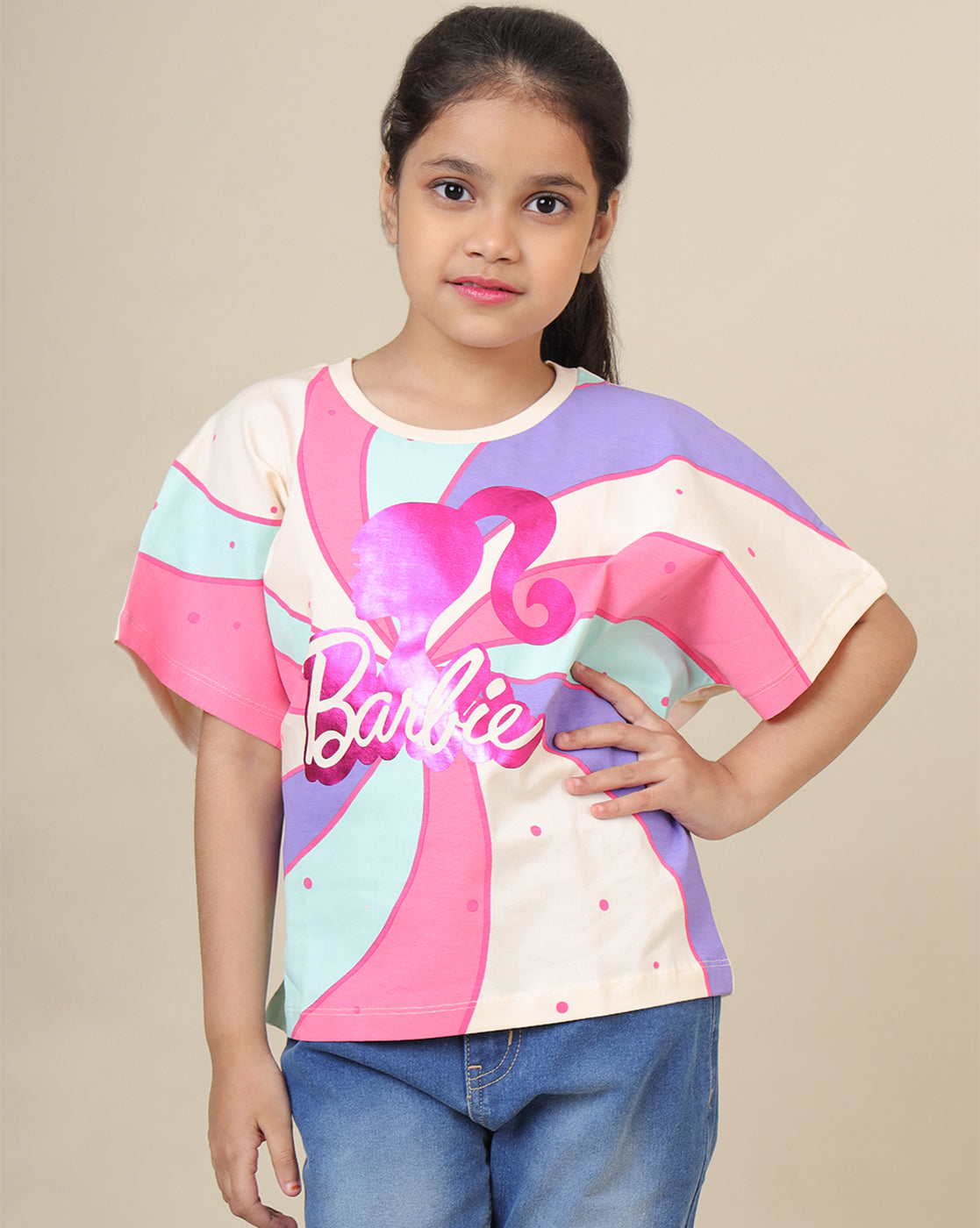 Barbie Printed Regular Fit Tshirt For Girls