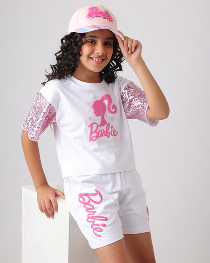 Barbie Relaxed Fit T-Shirt & Shorts Co-Ords Set Girls