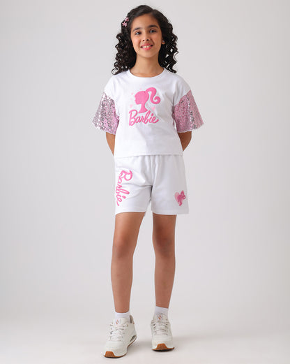 Barbie Relaxed Fit T-Shirt & Shorts Co-Ords Set Girls