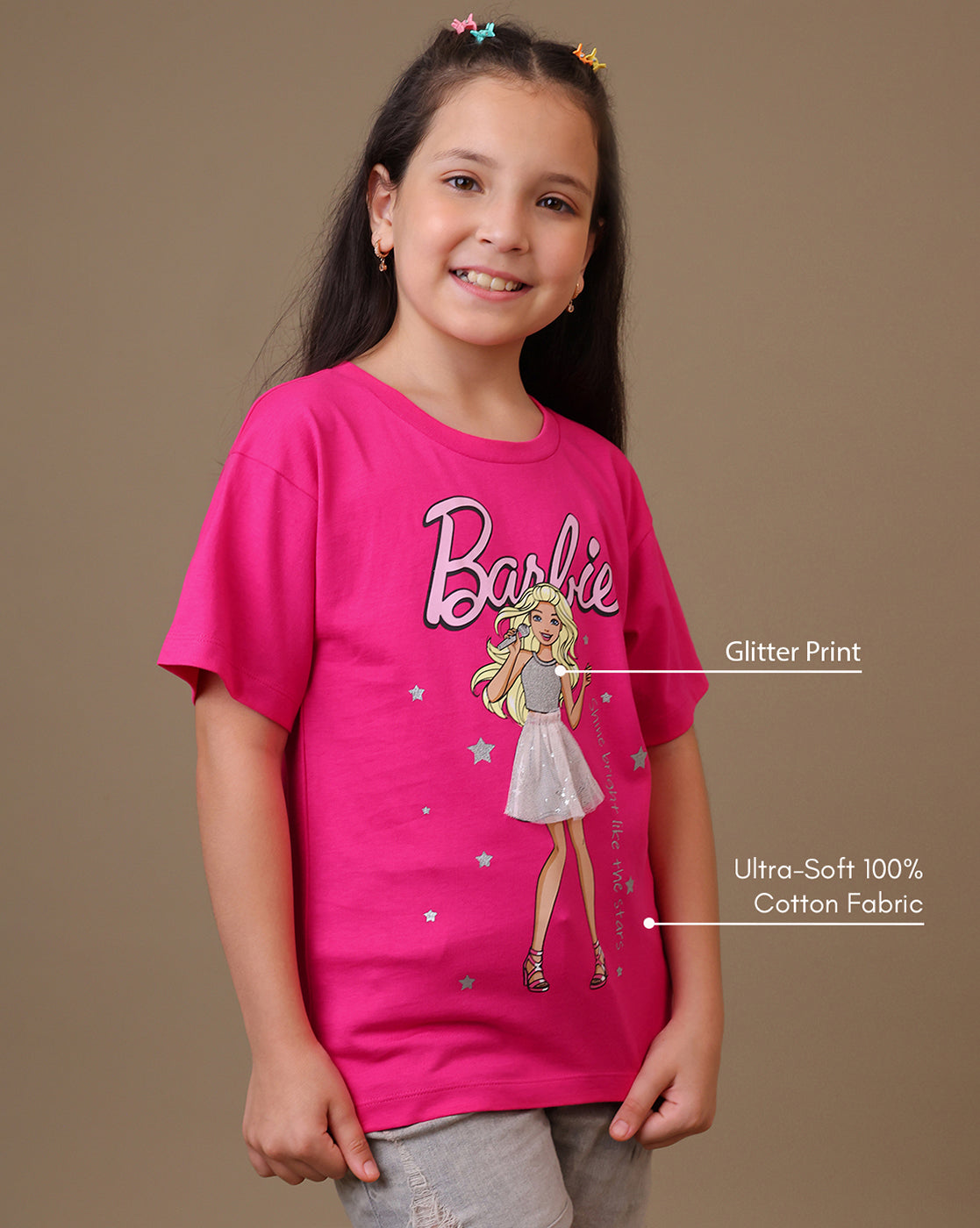 Barbie Printed Regular Fit Tshirt For Girls