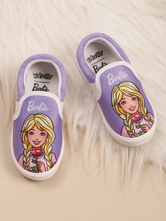Kids Girls Barbie Printed Purple Canvas