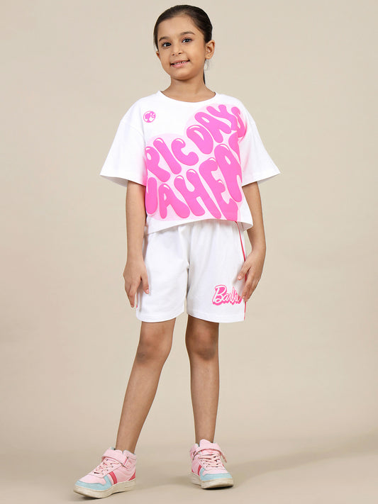 Barbie Printed T-Shirt & Shorts Co-Ords Set For Girls