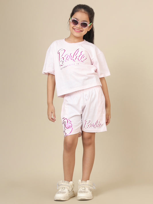 Barbie Printed T-Shirt & Shorts Co-Ords Set For Girls