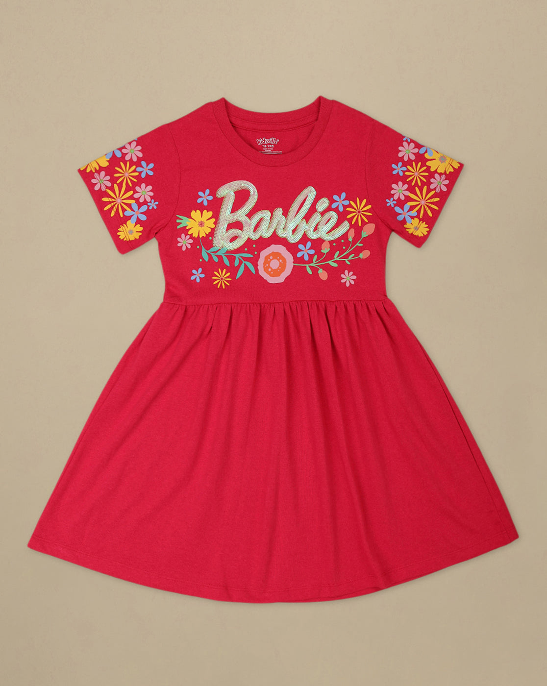 Barbie Printed Regular Fit Dress For Girls