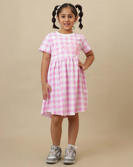 Barbie Printed Regular Fit Dress For Girls