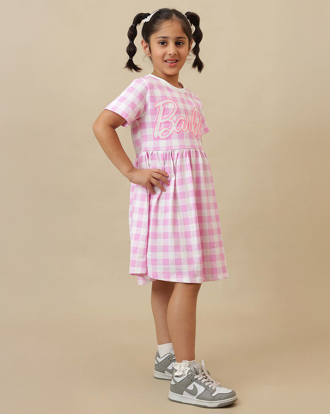 Barbie Printed Regular Fit Dress For Girls