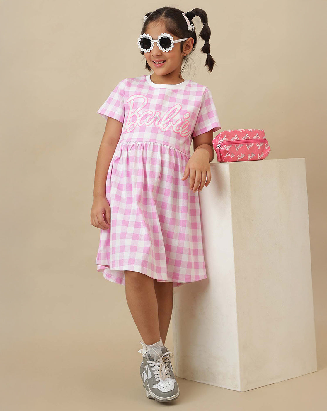 Barbie Printed Regular Fit Dress For Girls