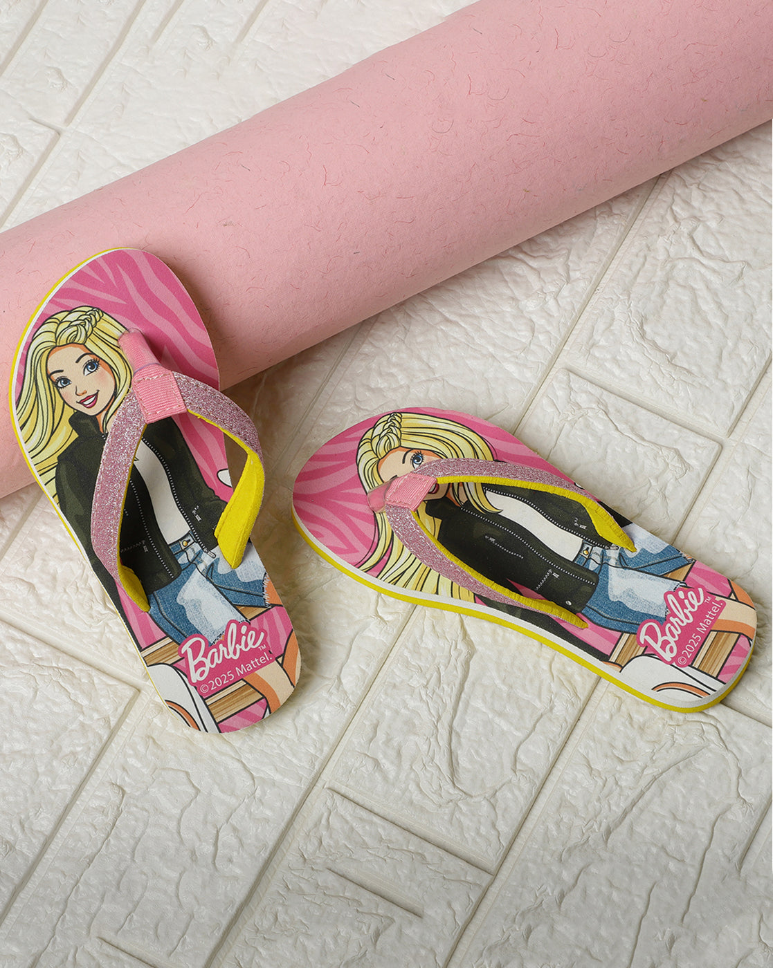 Barbie Printed Pink Flip-Flops For Kids Girls