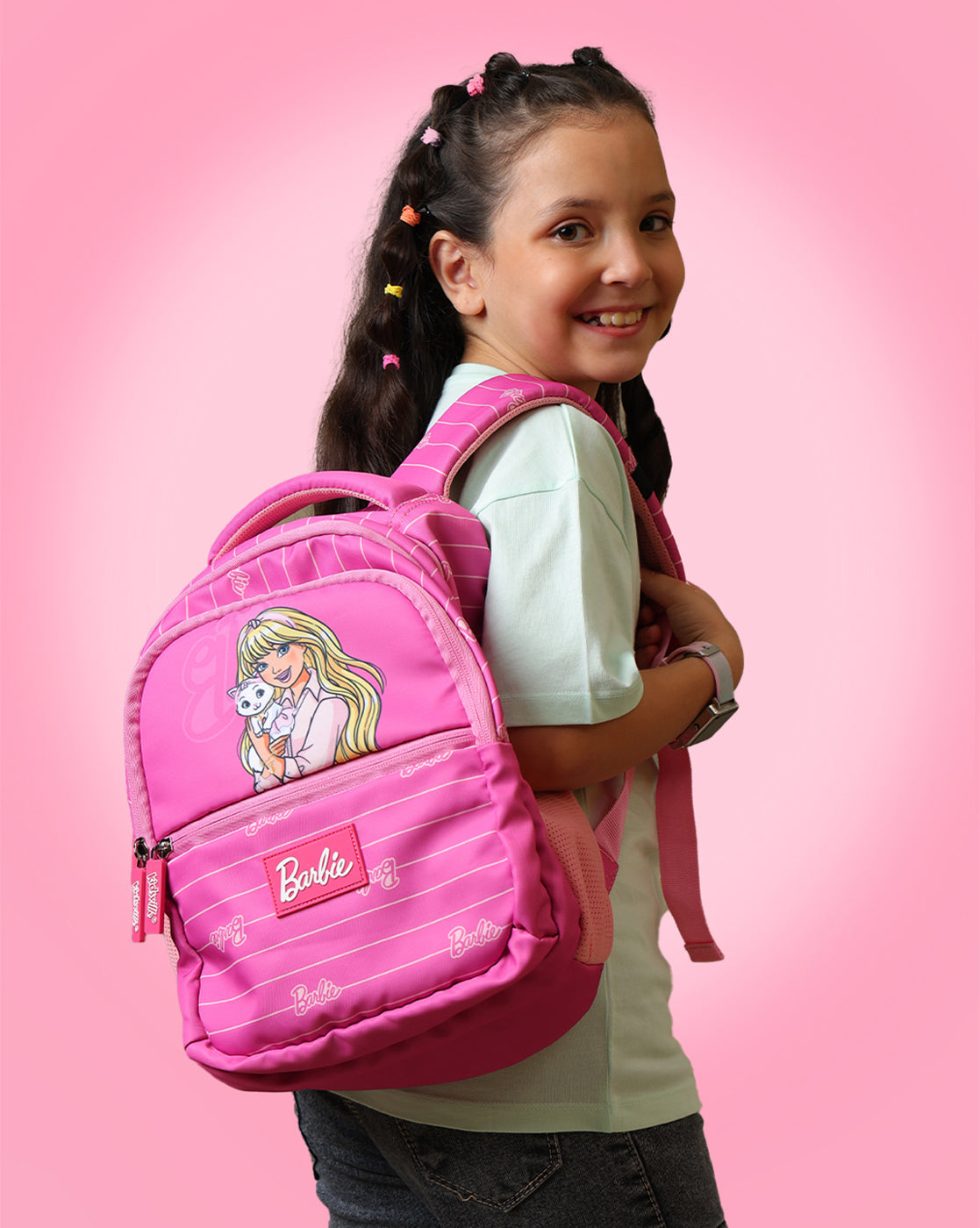 Barbie Kids Backpack with Multiple Compartments, 10L Pink School Bag for Girls