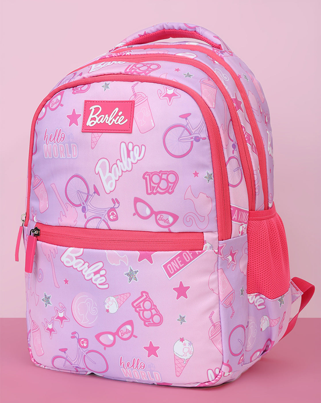 Barbie Kids School & Travel Backpack 17L with Bottle Holders, Cushioned Straps & Multiple Compartments