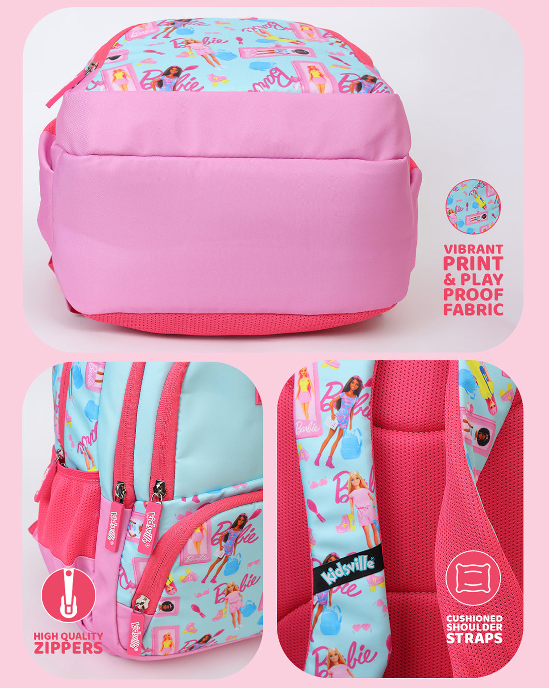 Barbie Kids School & Travel Backpack 17L with Multiple Compartments, Bottle Holders & Cushioned Comfort