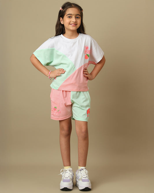 Barbie printed Relaxed Fit T-Shirt & Shorts Co-Ords Set For Kids Girls