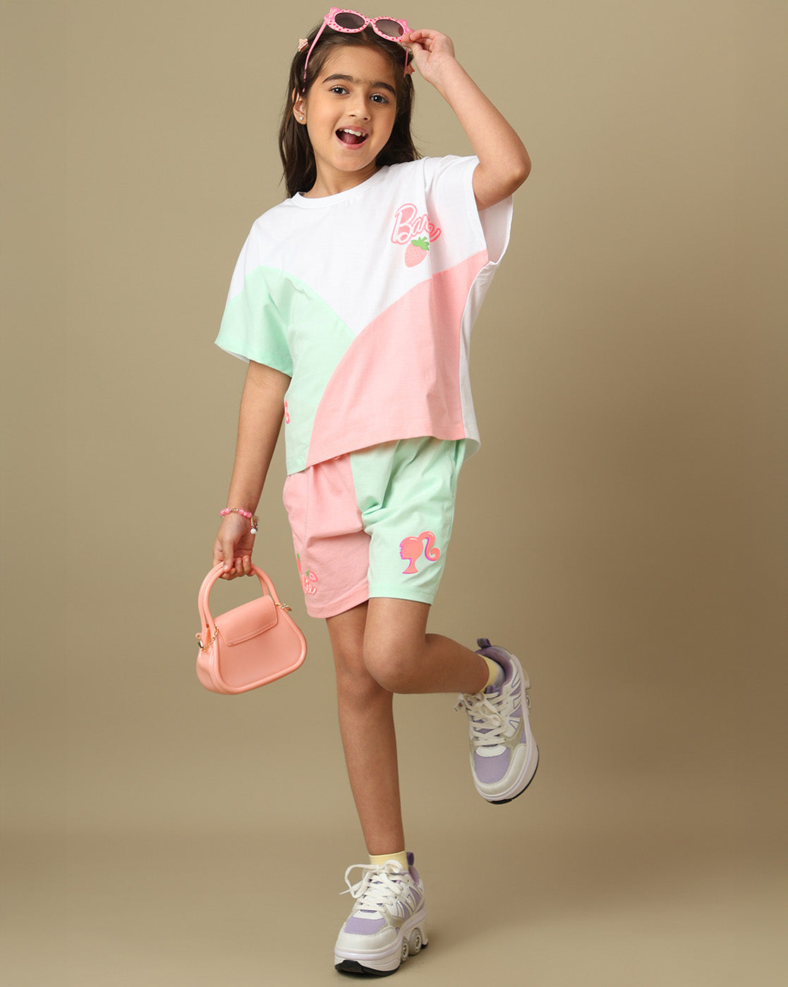 Barbie printed Relaxed Fit T-Shirt & Shorts Co-Ords Set For Kids Girls