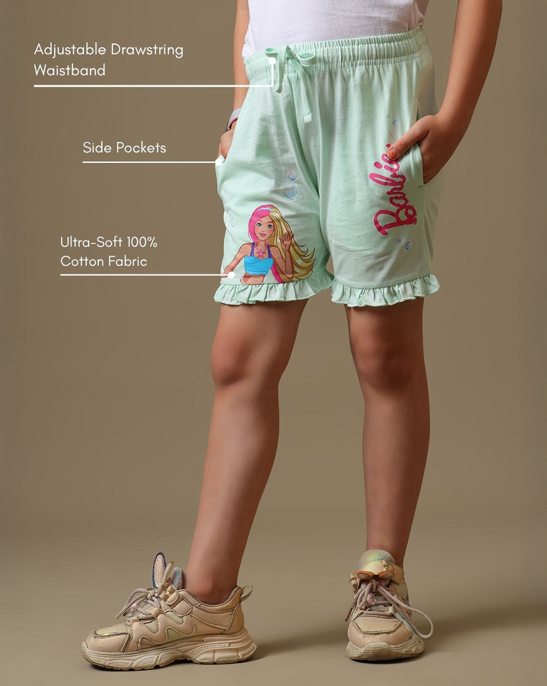 Barbie Printed Regular Fit Shorts For Girls
