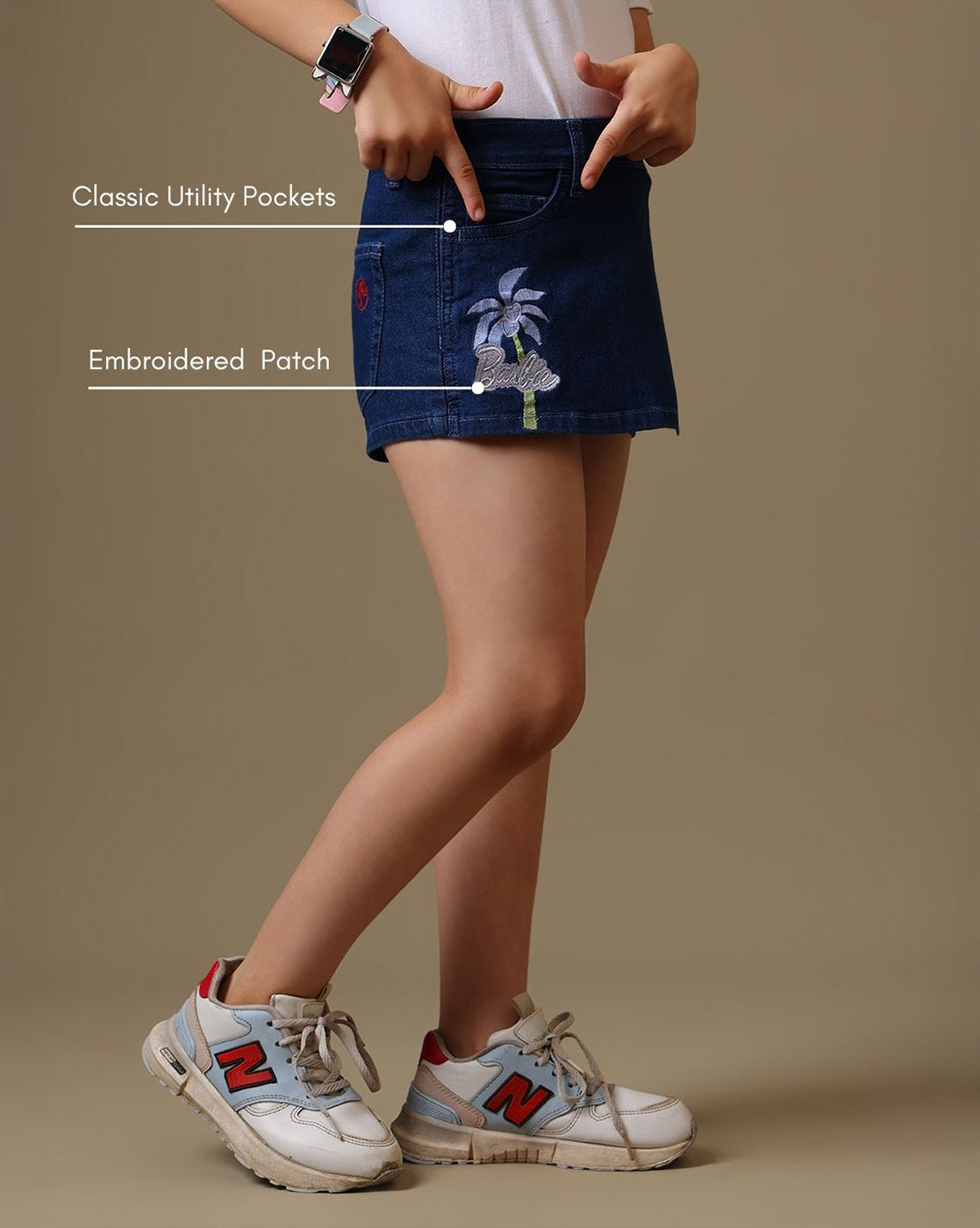 Barbie Embroidered Denim Skorts For Girls
