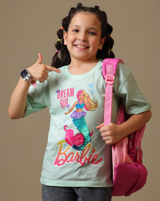 Barbie Printed Relaxed Fit Reversible Sequin Tshirt For Girls