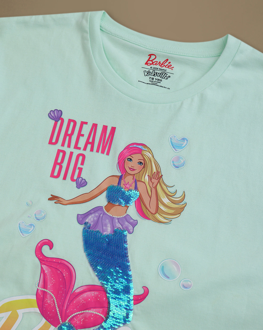 Barbie Printed Relaxed Fit Reversible Sequin Tshirt For Girls