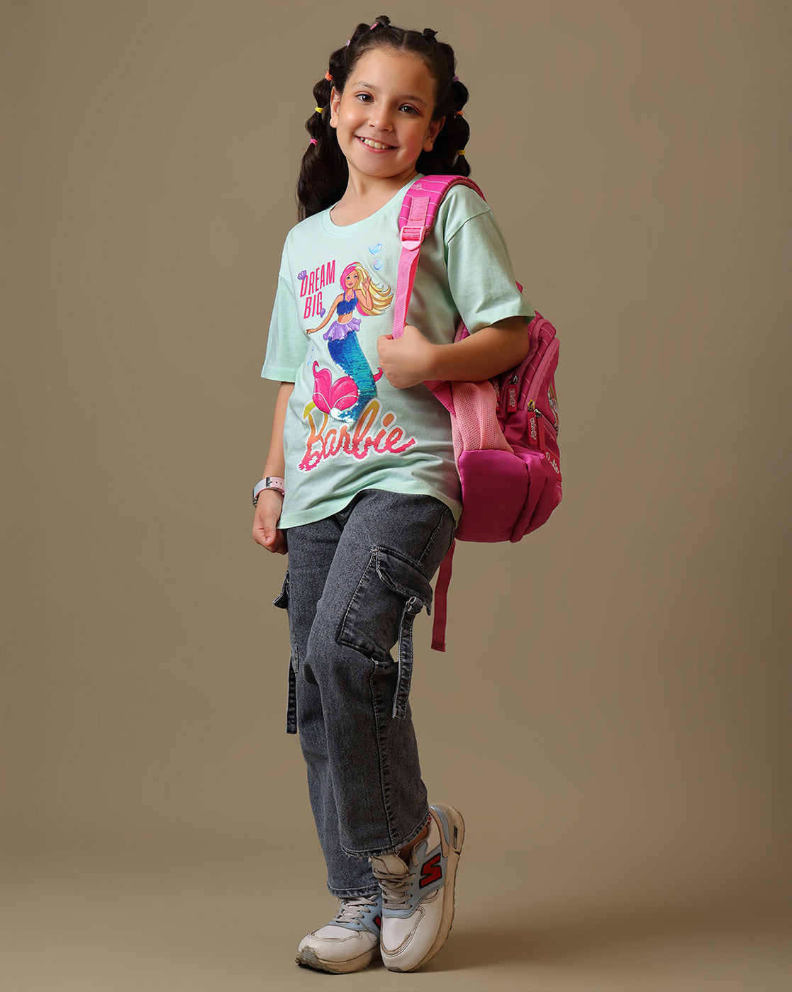 Barbie Printed Relaxed Fit Reversible Sequin Tshirt For Girls