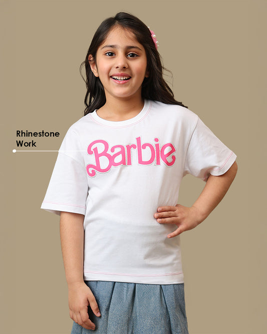 Barbie Rhinestones Relaxed Fit Tshirt For Girls