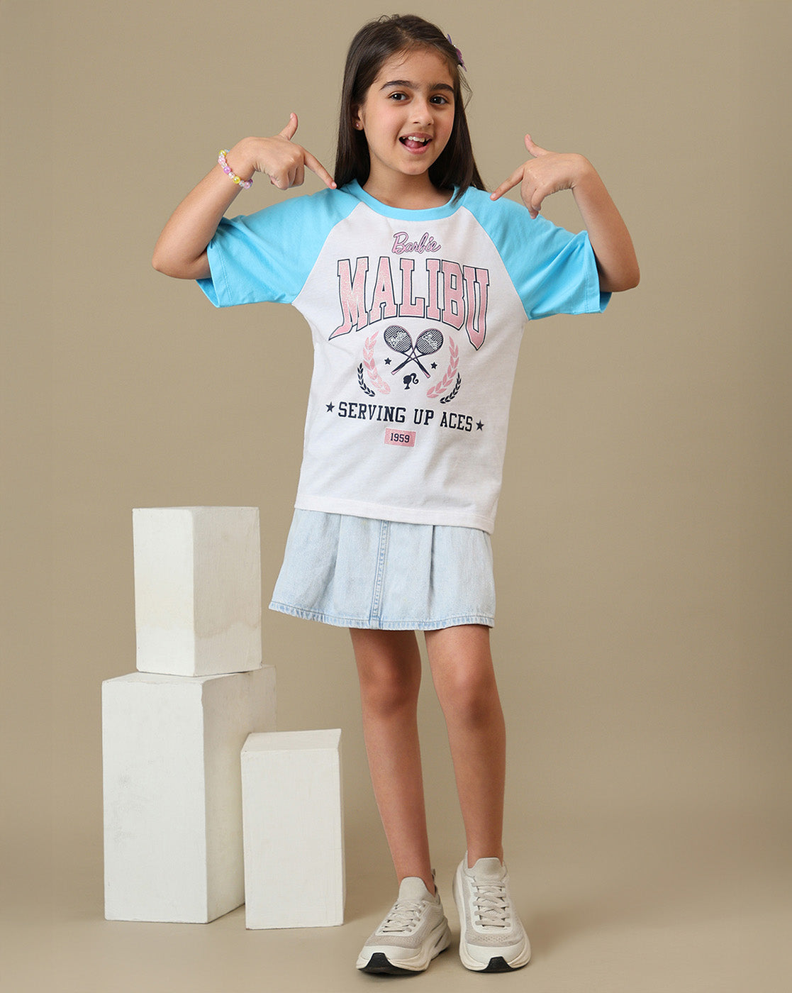 Barbie Malibu Printed Relaxed Fit Raglan Sleeves Tshirt For Girls