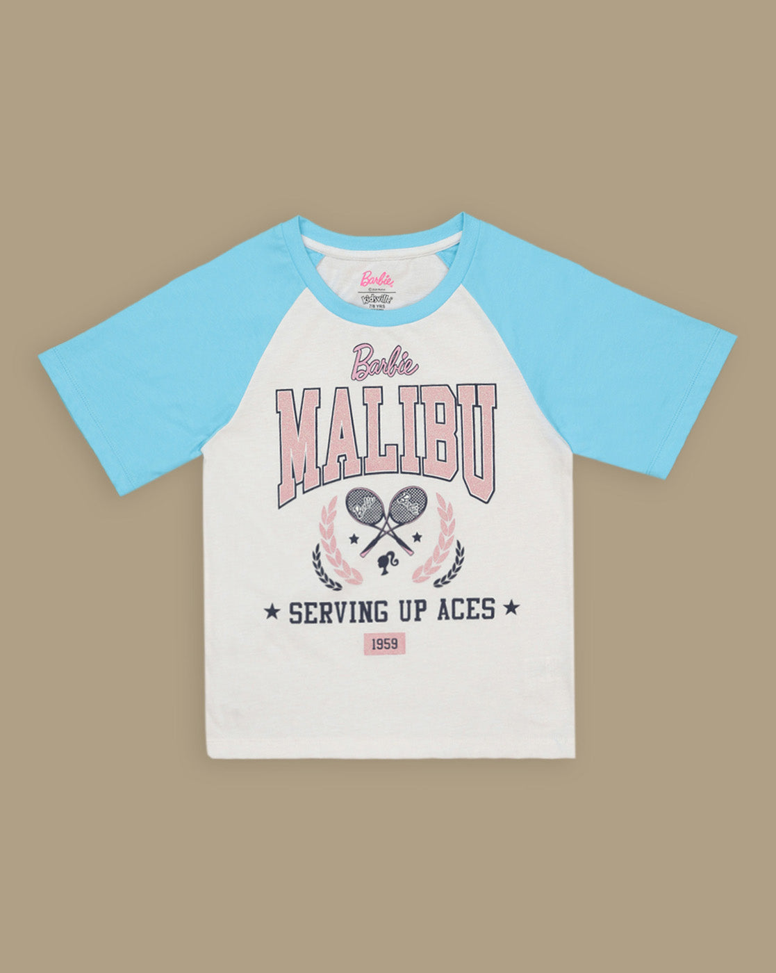 Barbie Malibu Printed Relaxed Fit Raglan Sleeves Tshirt For Girls