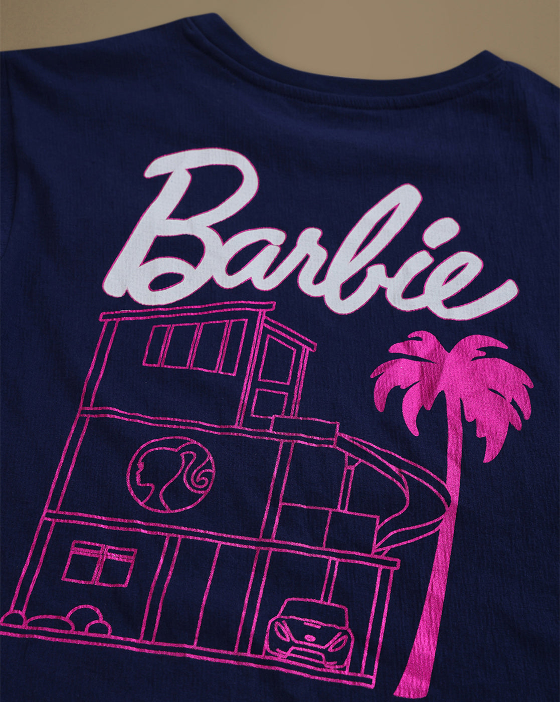 Barbie Printed Relaxed Fit Crinkle Cotton Tshirt For Girls