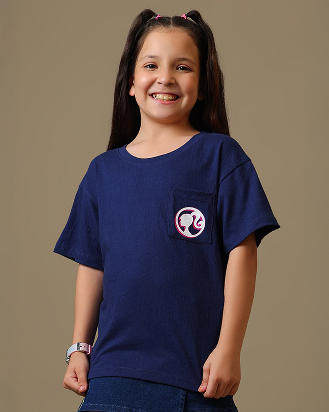 Barbie Printed Relaxed Fit Crinkle Cotton Tshirt For Girls