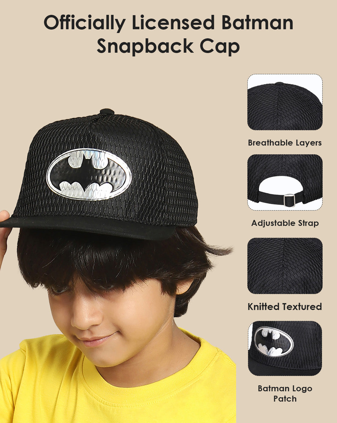 Batman Printed Snapback Cap For Boys