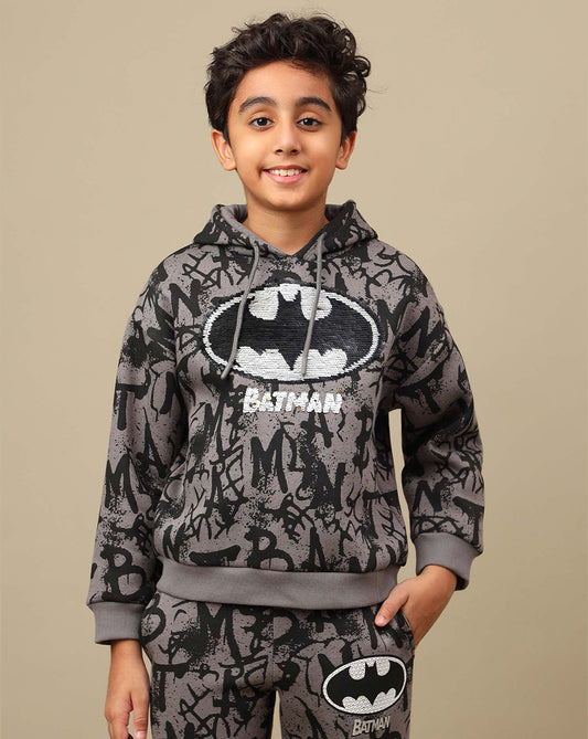 Batman Printed Oversized Reversible Sequin Hoodie For Boys