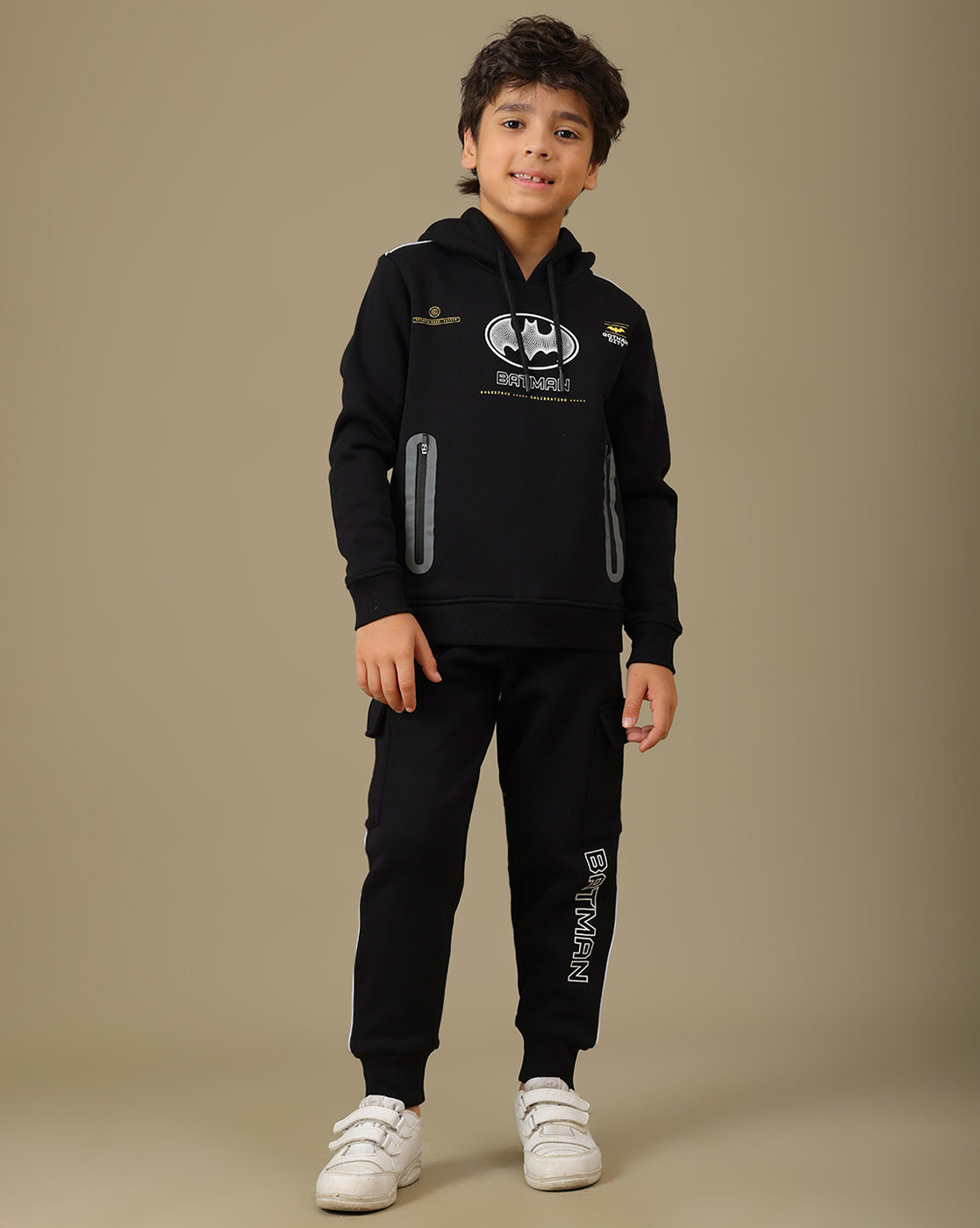 Batman Printed Regular Fit Hoodie and Joggers For Boys