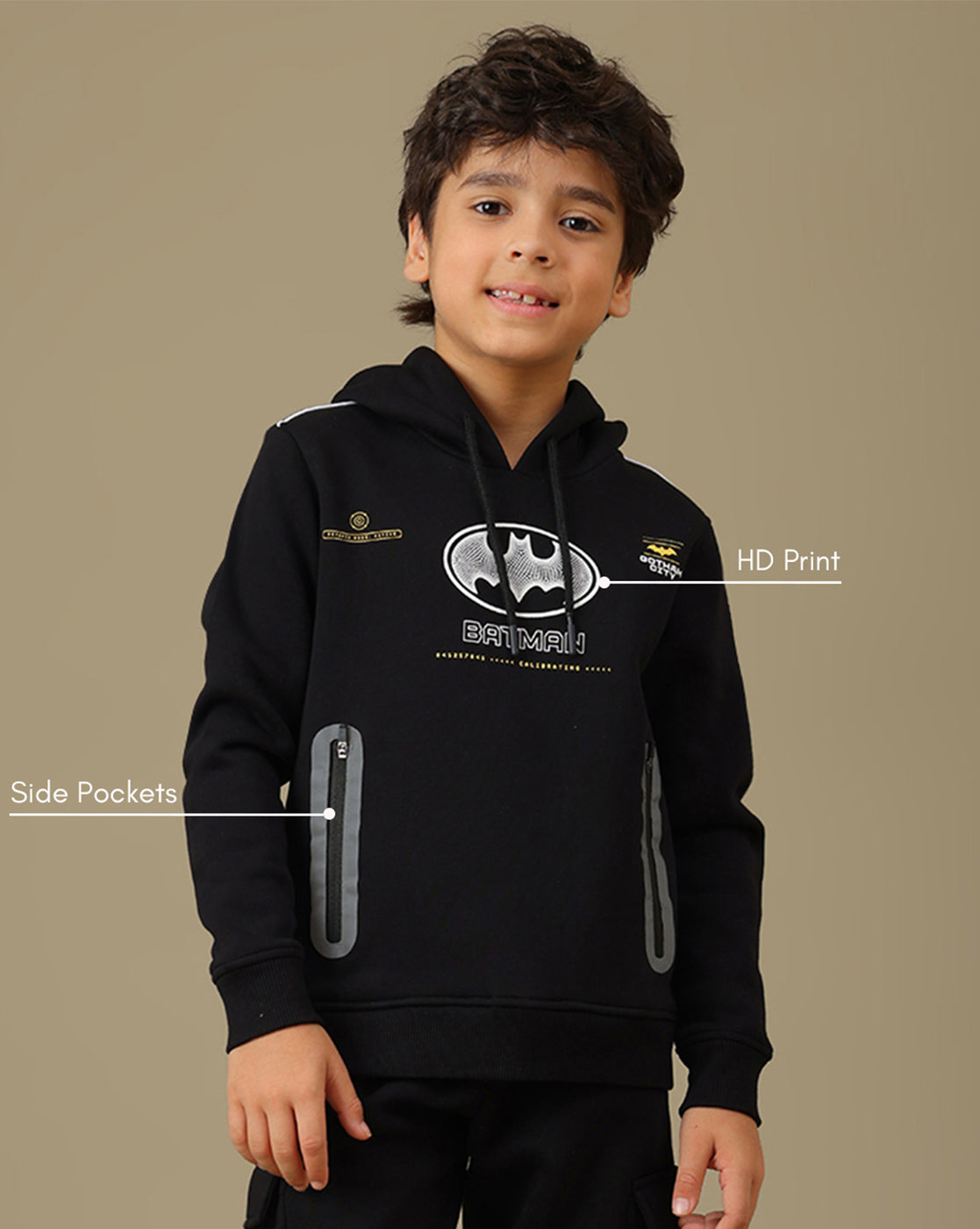 Batman Printed Regular Fit Hoodie and Joggers For Boys
