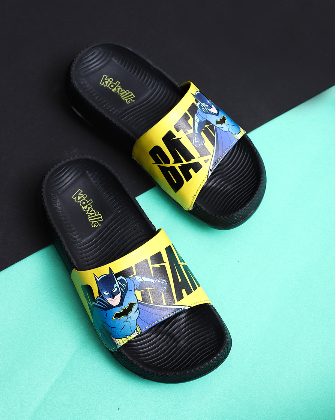 Batman Printed Black Sliders for Boys