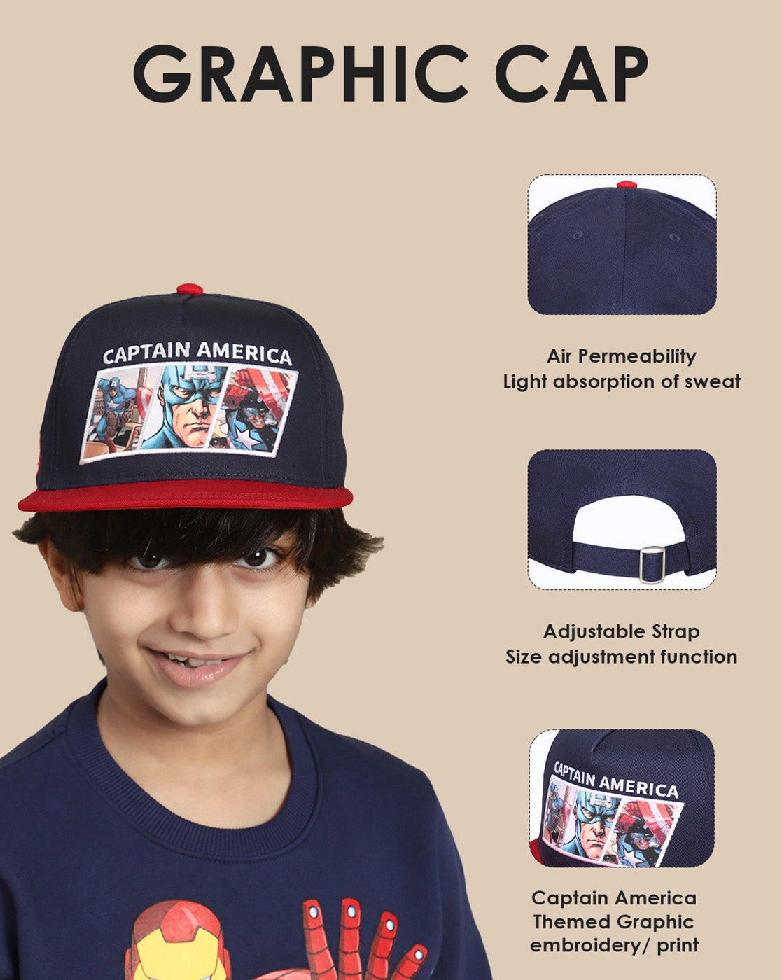 Captain America Printed Cap For Boys