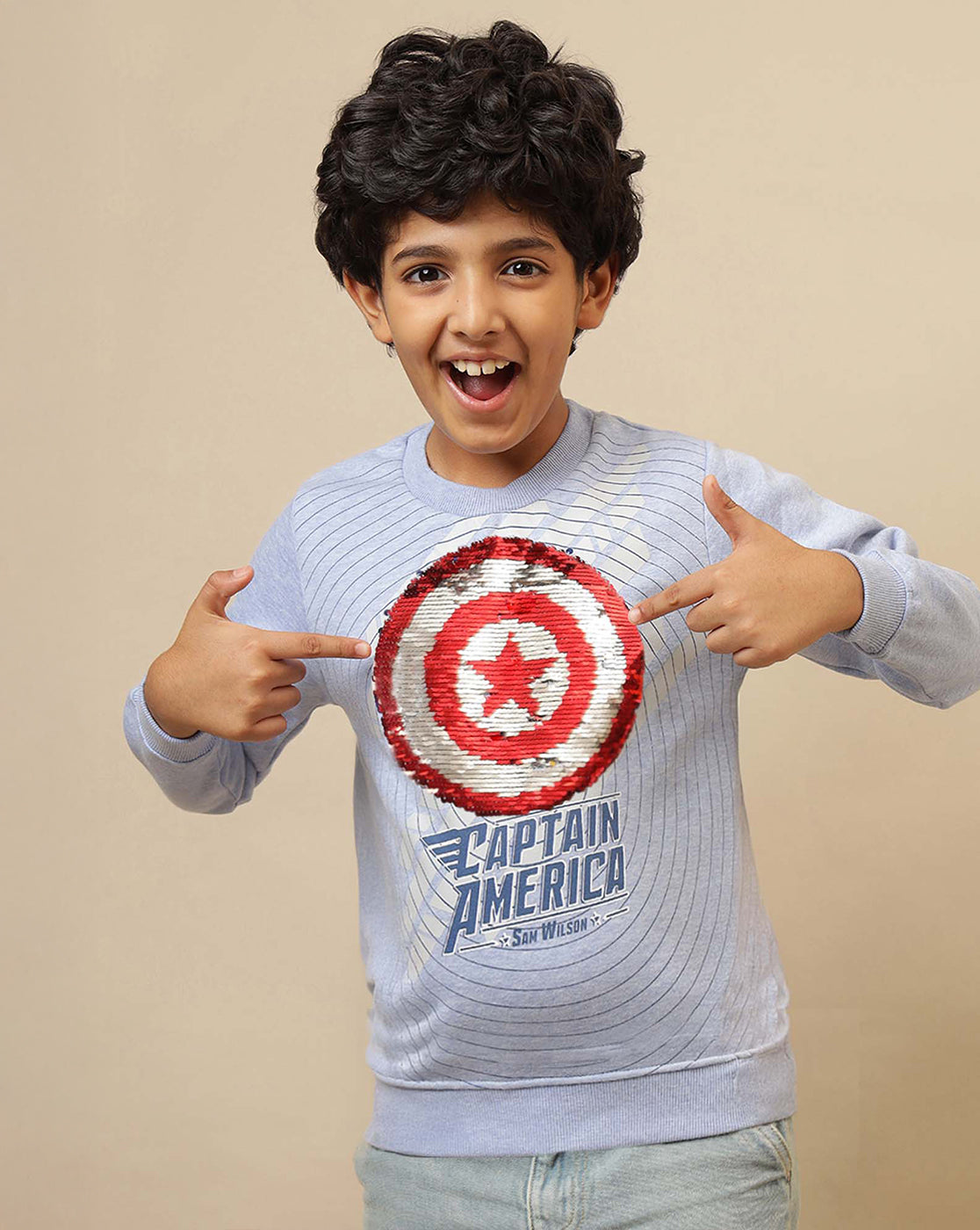 Captain America Printed Regular Fit Reversible sequin Sweatshirt For Boys