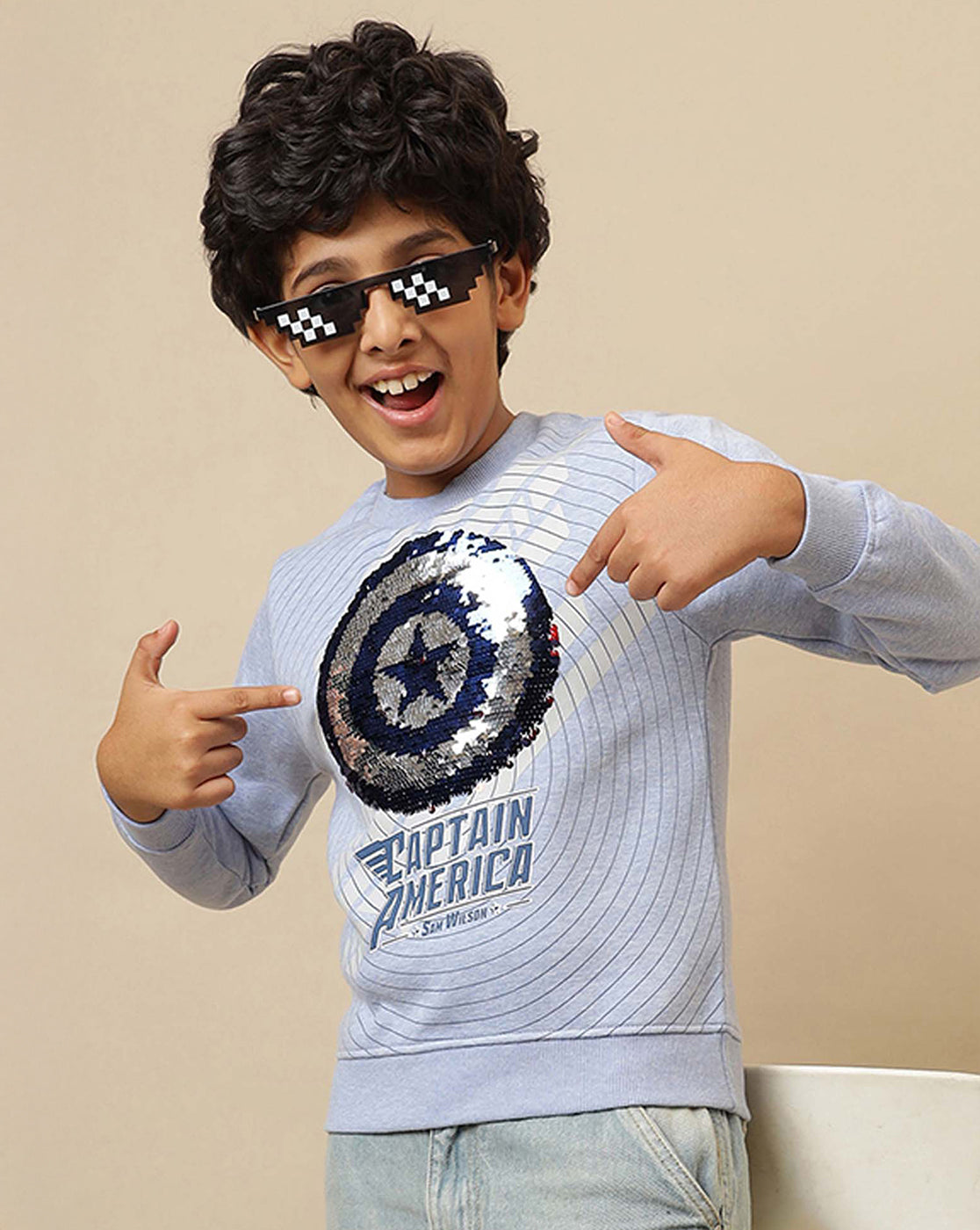 Captain America Printed Regular Fit Reversible sequin Sweatshirt For Boys