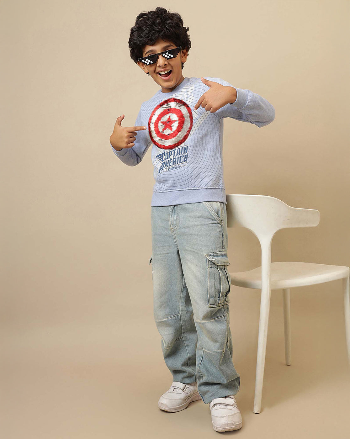 Captain America Printed Regular Fit Reversible sequin Sweatshirt For Boys
