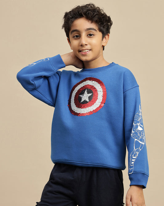 Captain America Printed Oversized Reversible Sequin Sweatshirt For Boys
