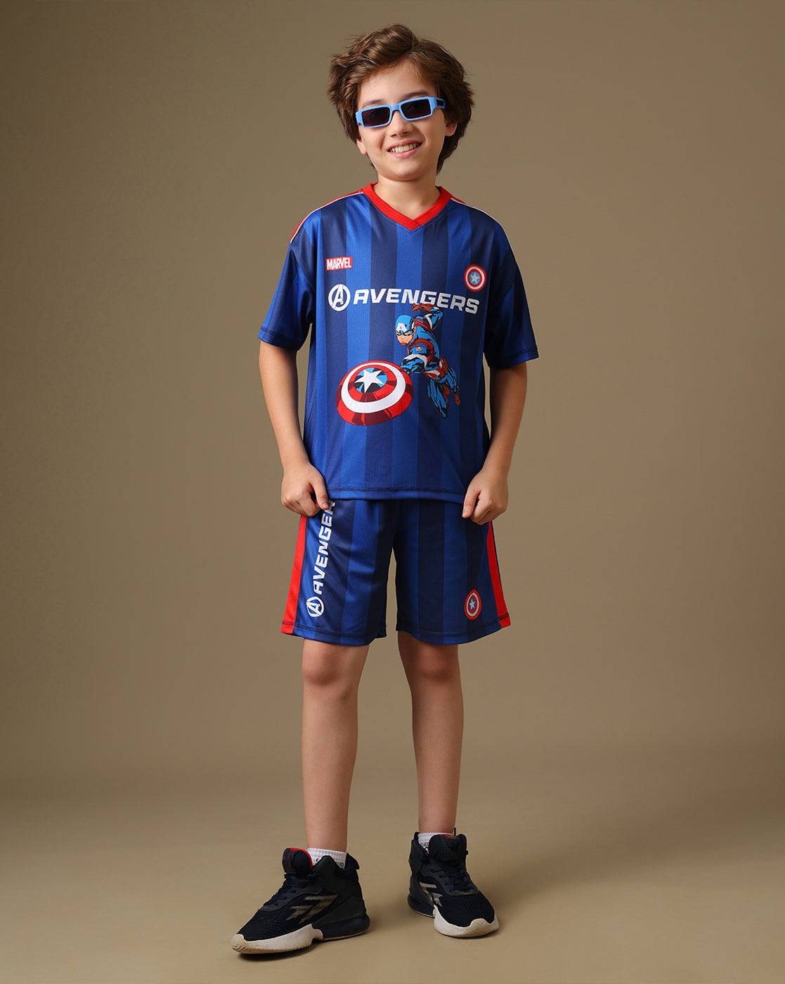 Captain America Printed Relaxed Fit T-Shirt & Shorts For Boys