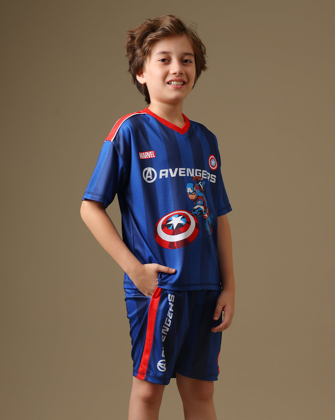 Captain America Printed Relaxed Fit T-Shirt & Shorts For Boys