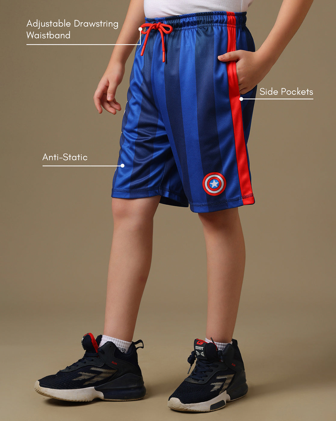 Captain America Printed Relaxed Fit T-Shirt & Shorts For Boys