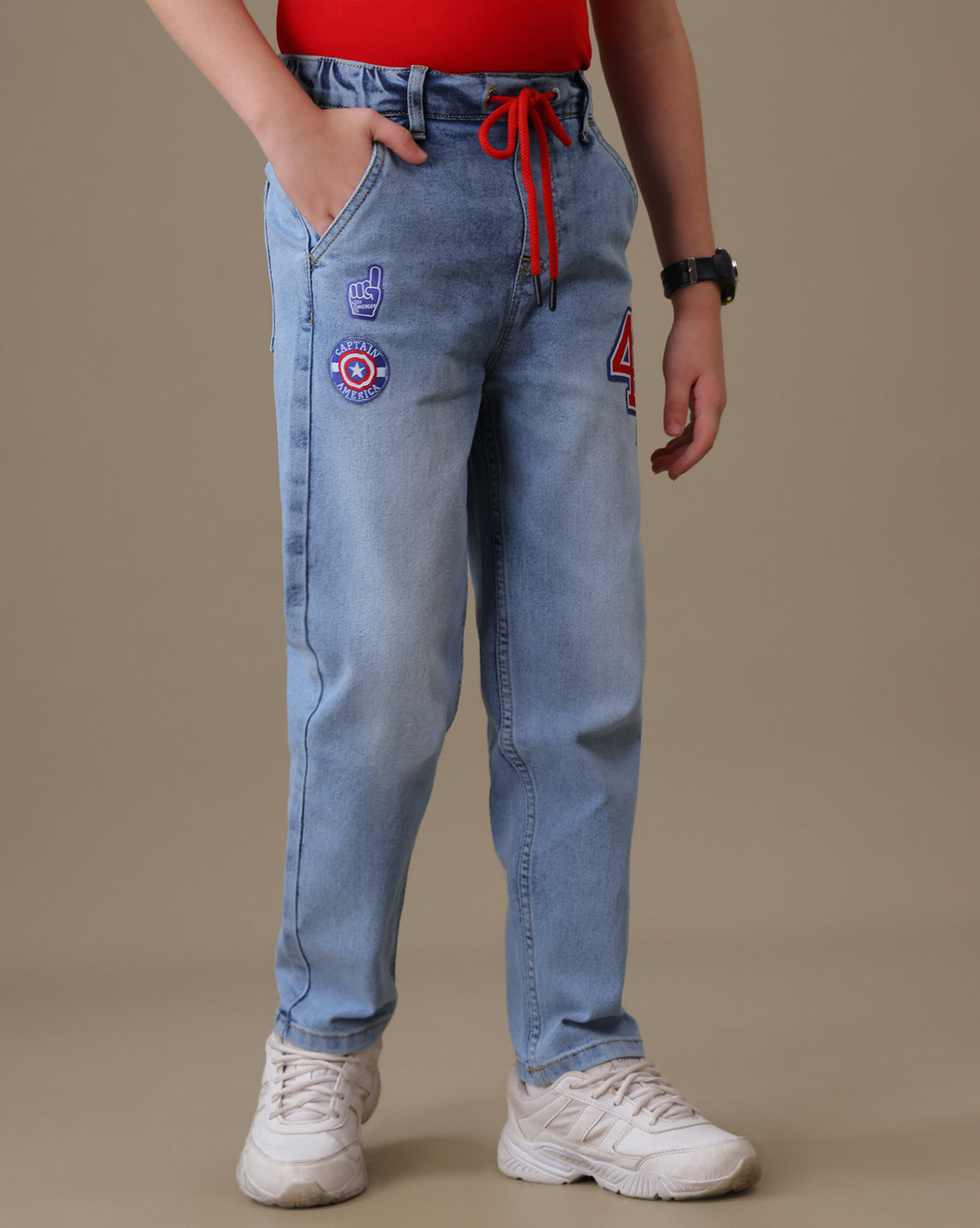Captain America Regular Fit Denim Joggers Boys