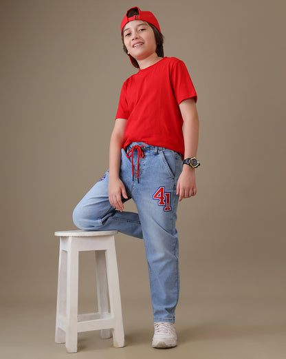 Captain America Regular Fit Denim Joggers Boys