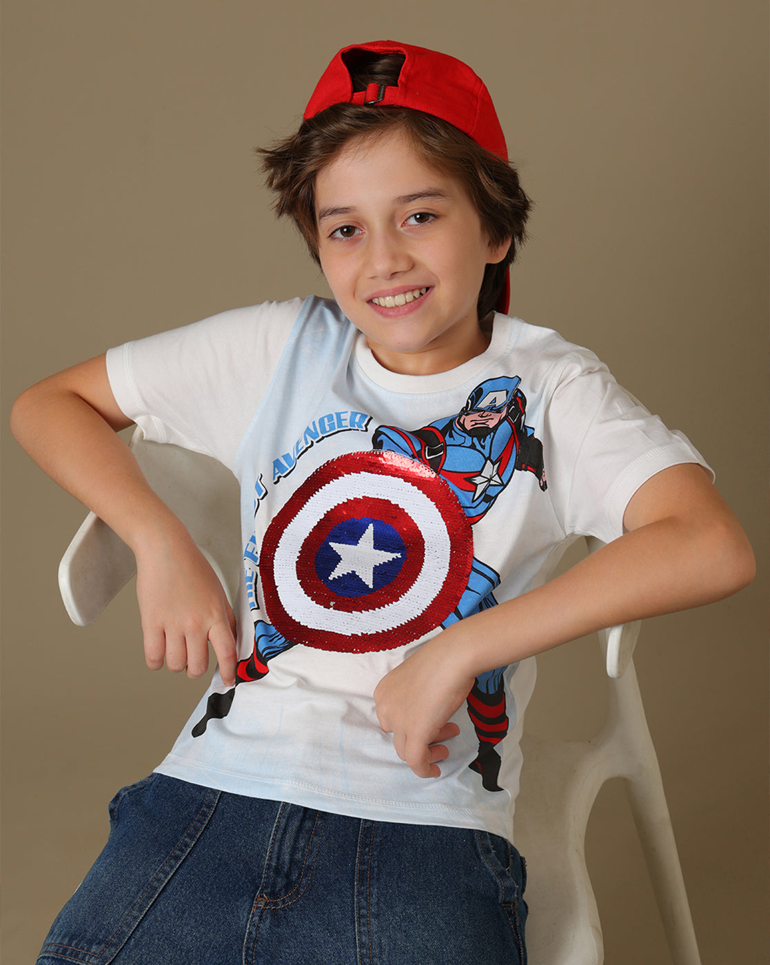 Captain America Printed Regular Fit Reversible SequinTshirt For Boys