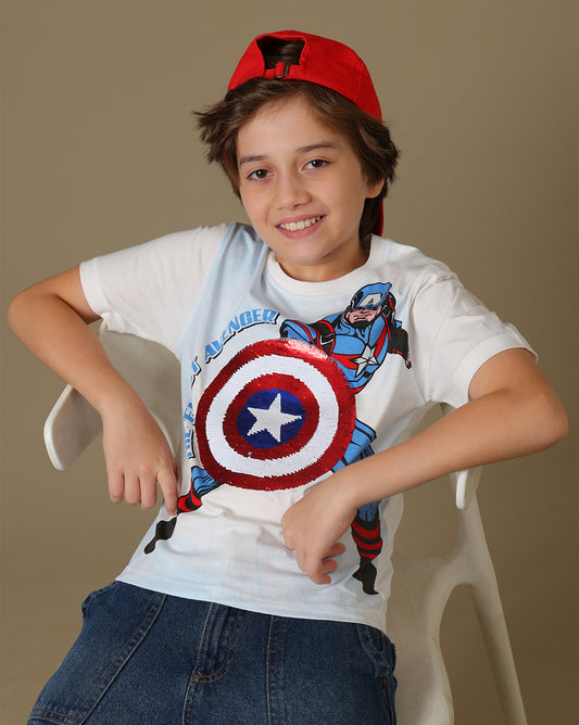 Captain America  Regular Fit Reversible SequinTshirt  Boys